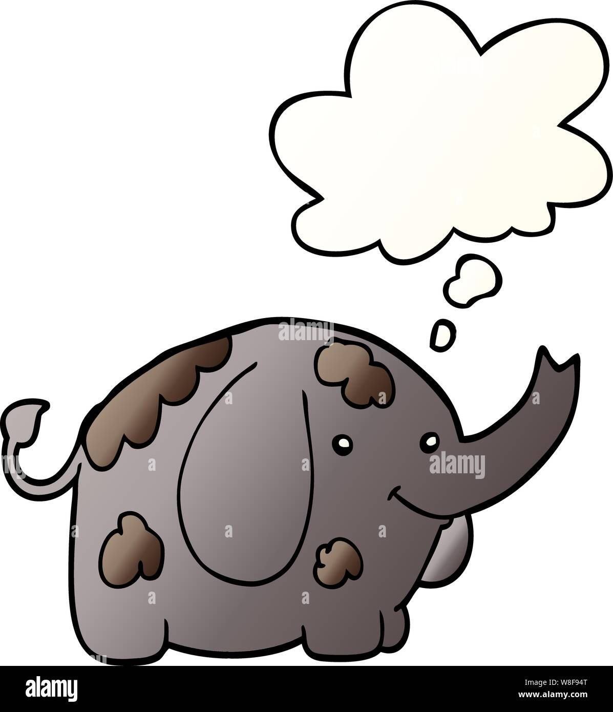 cartoon elephant with thought bubble in smooth gradient style Stock Vector