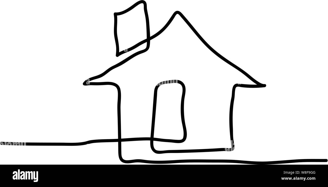 Drawing a continuous line of the house. Vector Stock Vector
