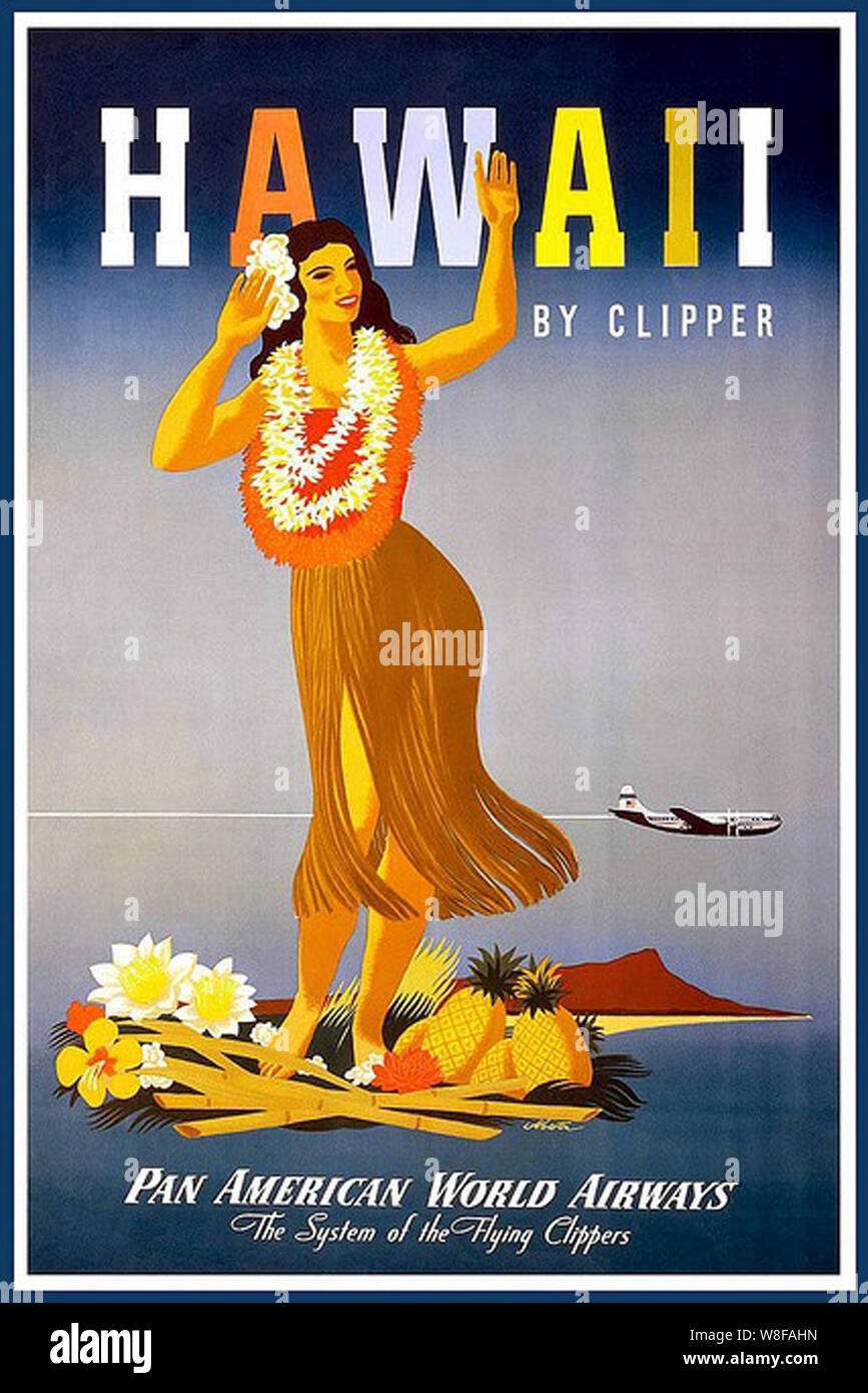 Hawaii Hawaiian Girl United States America Vintage Travel Advertisement Poster