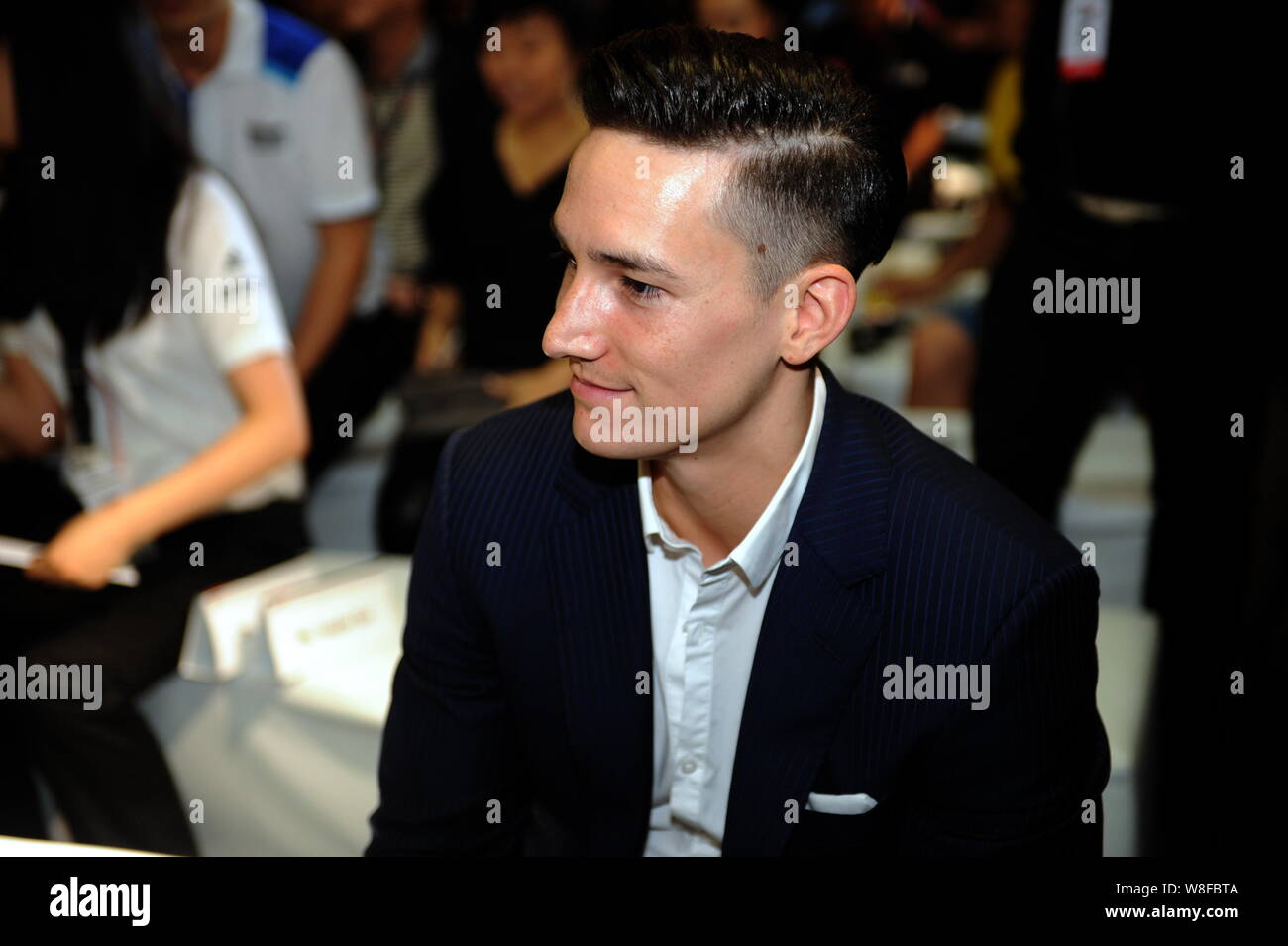 German gymnast Marcel Nguyen attends a press conference for the 2015 Porsche Carrera Cup Asia season in Hong Kong, China, 1 April 2015. Stock Photo