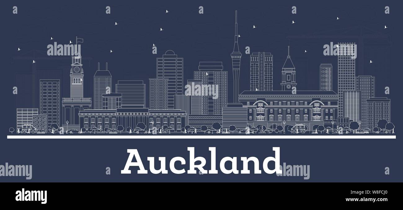 Outline Auckland New Zealand City Skyline with White Buildings. Vector Illustration. Business Travel and Concept with Modern Architecture. Stock Vector