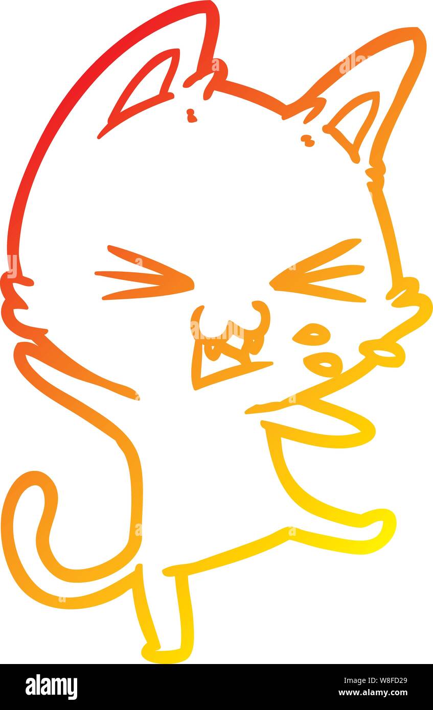 warm gradient line drawing of a cartoon cat throwing a tantrum Stock