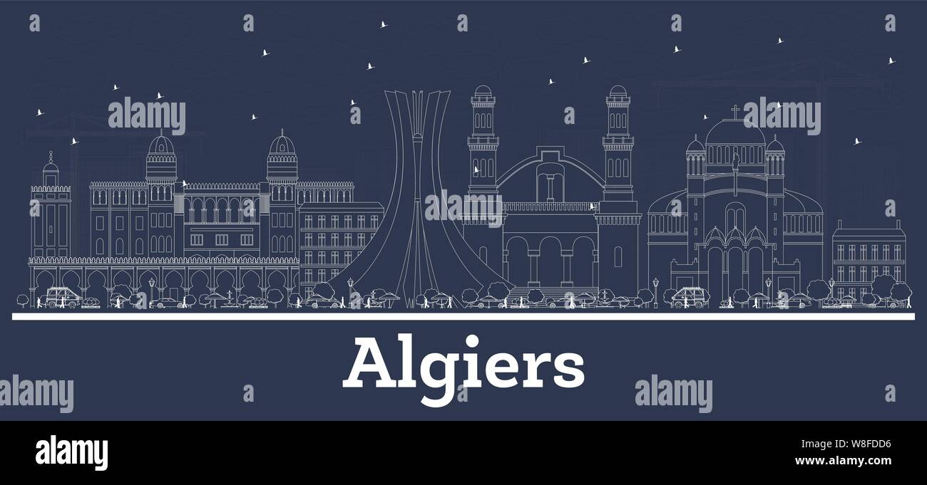 Outline Algiers Algeria City Skyline with White Buildings. Vector Illustration. Business Travel and Concept with Modern Architecture. Stock Vector