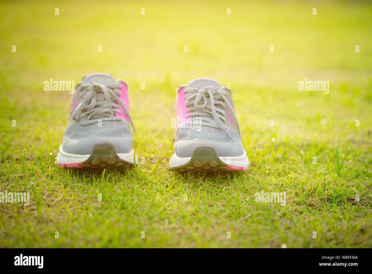 sport shoes on the grass field Stock Photo Alamy