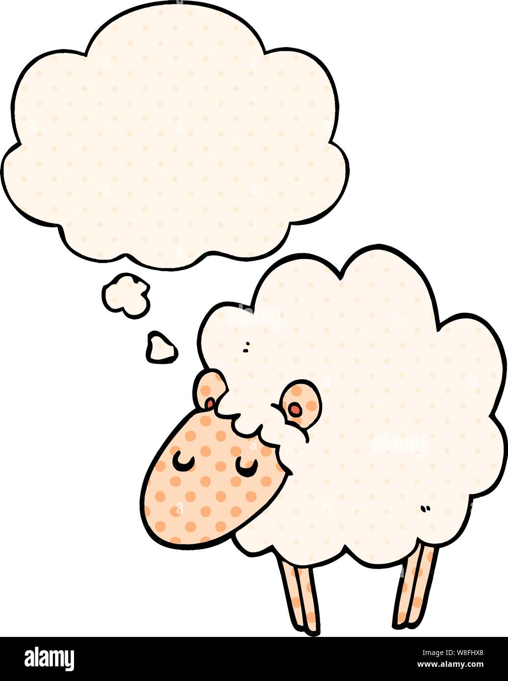 cartoon sheep with thought bubble in comic book style Stock Vector