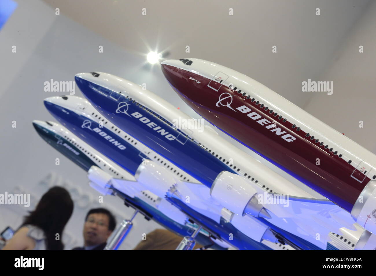 Models of Boeing planes are displayed during the 16th Beijing International Aviation Expo in Beijing, China, 16 September 2015.    Boeing Tianjin Comp Stock Photo
