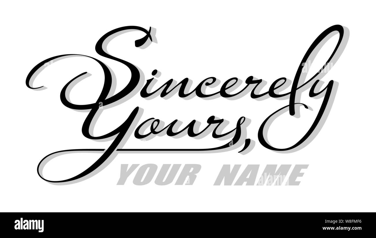 Underscore handwritten text Sincerely Yours with shadow. Hand drawn calligraphy lettering with copy space Stock Vector