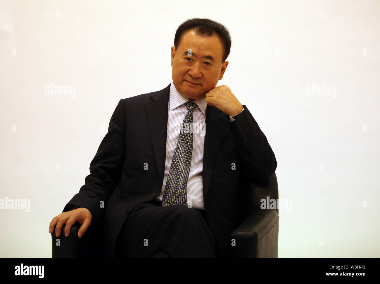 --FILE--Wang Jianlin, Chairman of Dalian Wanda Group, is pictured at an interview in Beijing, China, 29 April 2014.   Chinese real estate mogul Wang J Stock Photo