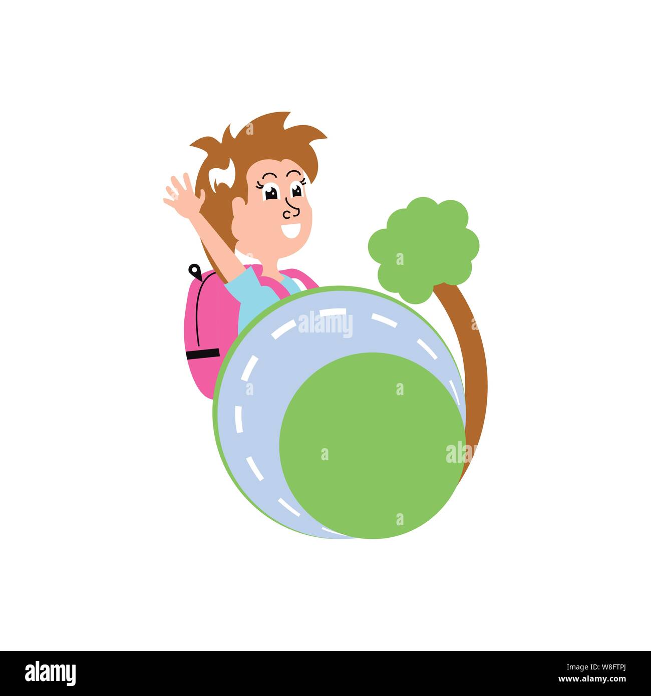 cute little student girl with school bag and road vector illustration ...
