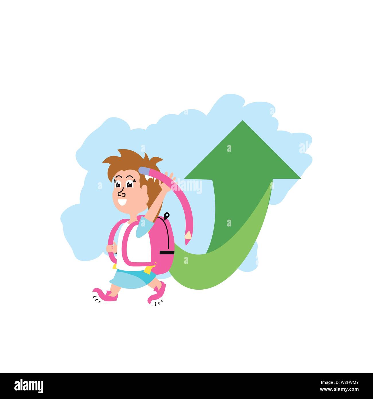 cute little student girl with school bag and arrow vector illustration ...
