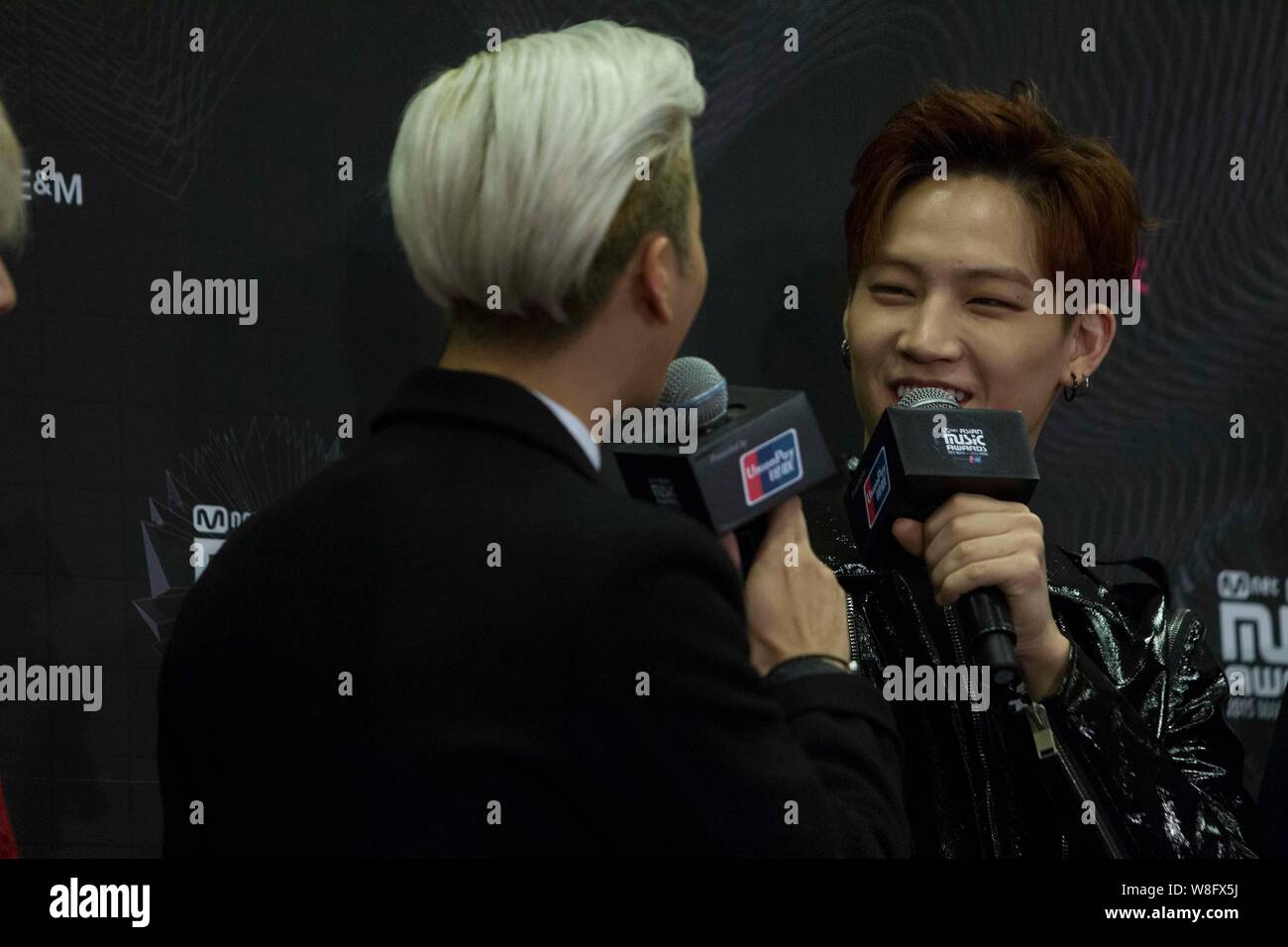 Members Of South Korean Boy Band Bangtan Boys Also Known As Bts Attend A Press Conference For The 2015 Mnet Asian Music Awards Mama In Hong Kong Stock Photo Alamy