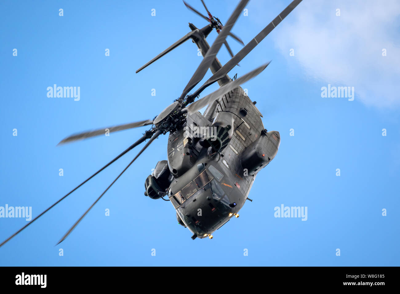 JAGEL, GERMANY - JUN 13, 2019: German Army Sikorsky CH-53 Stallion transport helicopter performing at the Tag der Bundeswehr. Stock Photo