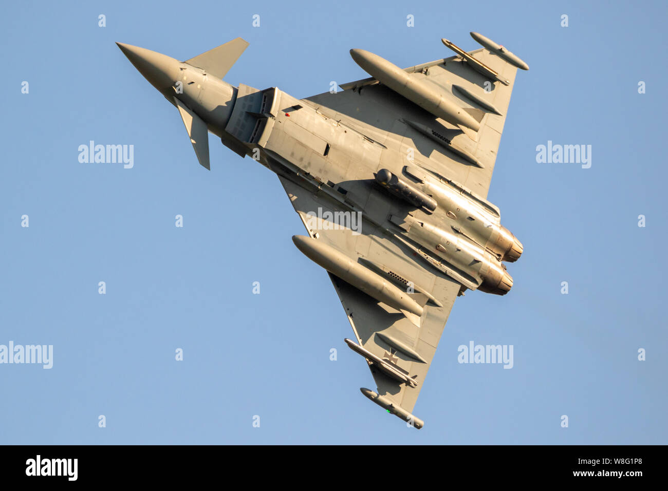 LEEUWARDEN, NETHERLANDS - MAR 28, 2017: German Air Force Eurofighter Typhoon fighter jet aircraft in flight during exercise Frisian Flag. Stock Photo