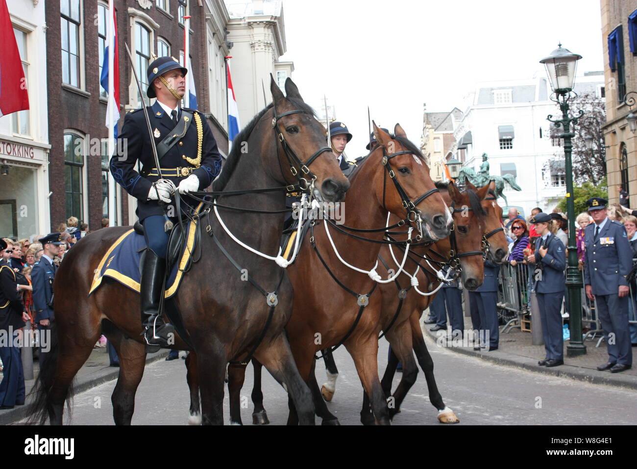 The Royal military troop escorted the Golden Carriage started from Noordeinde Palace to the Ridderzaal in Den Haag during Prinsjesdag in Holland Stock Photo