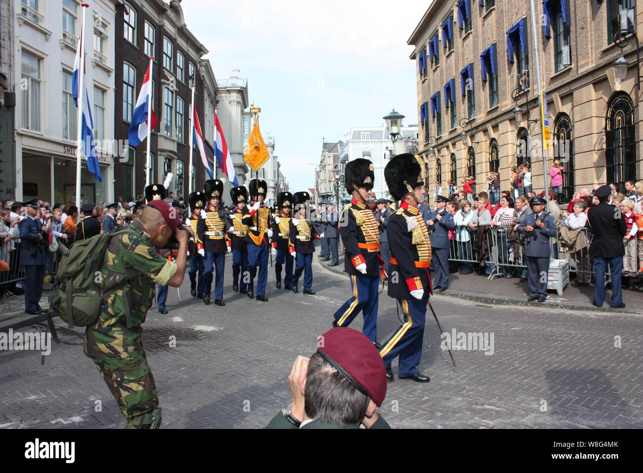 The Grenadiers and Rifles Guards Regiment of The Royal Netherland Monarch during Prinsjesdag procession in Noordeinde Street, The Hague, Netherlands Stock Photo