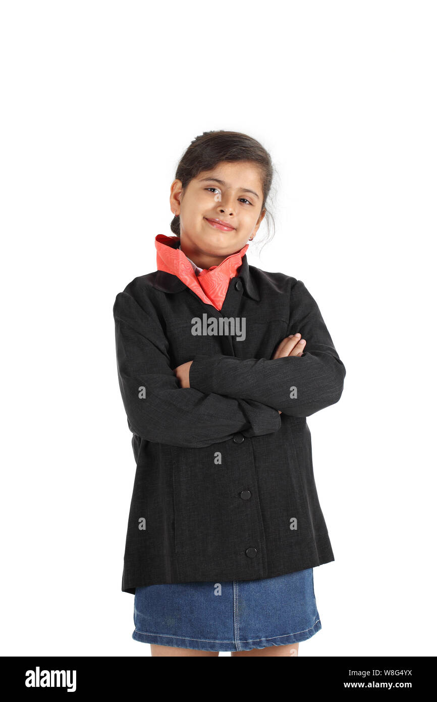 Girl dressed up as air hostess and standing with arms crossed Stock Photo -  Alamy