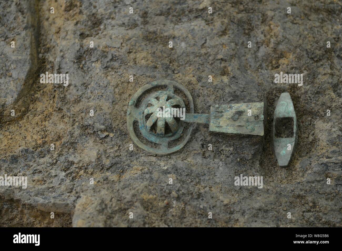 An ornament of a carriage is found at a tomb dating back to either the Western Zhou Dynasty (1046 B.C.-771 B.C.) or the Spring and Autumn Period (771 Stock Photo