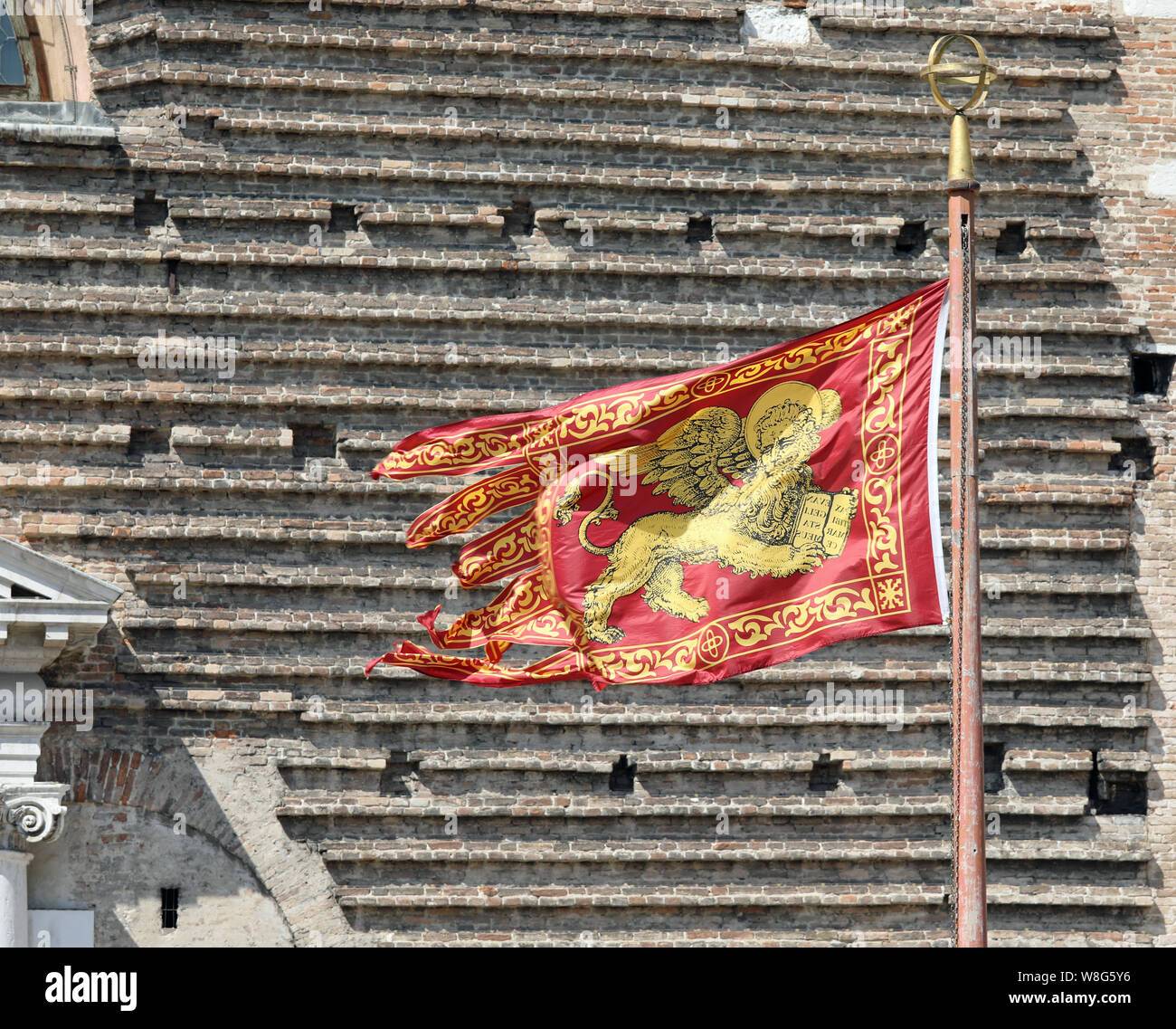 Veneto Region Flag also called Flag of Serenissima Repubblica with winged lion Stock Photo