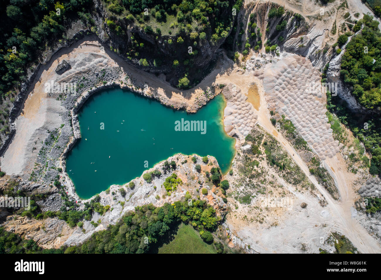 The quarry was opened in 1918 and over the course of the 20th century it gradually expanded its area by merging with the surrounding smaller quarries. Stock Photo