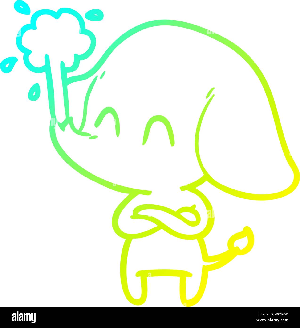 cold gradient line drawing of a cute cartoon elephant spouting water ...