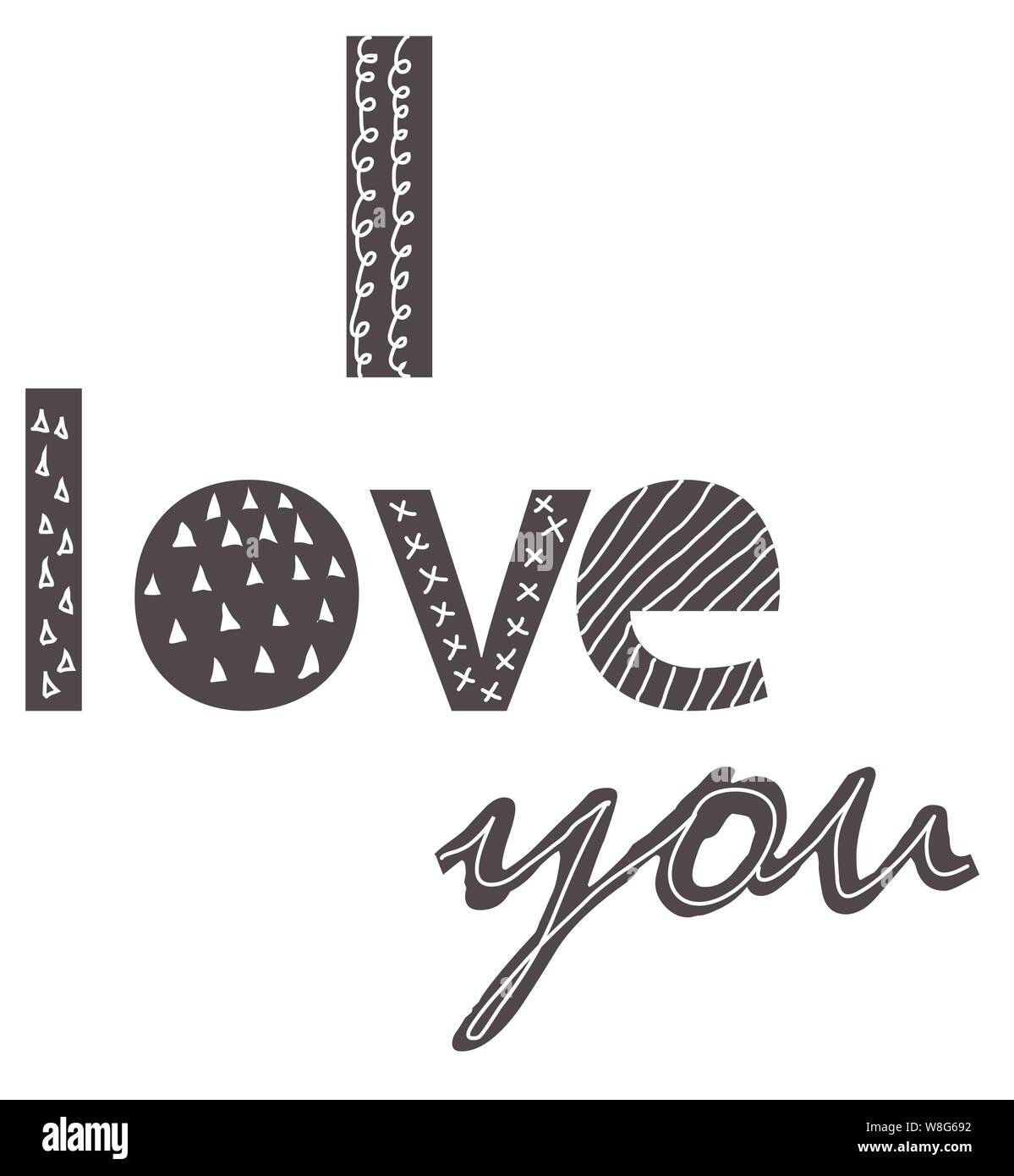 I love you. Scandinavian style poster with hand drawn letters. Black ...