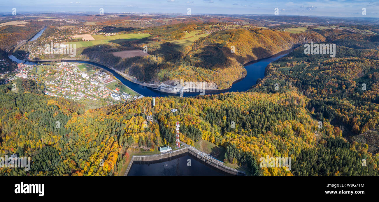 The Vltava river is 430.3 kilometres long and drains an area 28,090 square kilometres in size, over half of Bohemia and about a third of the Czech Stock Photo