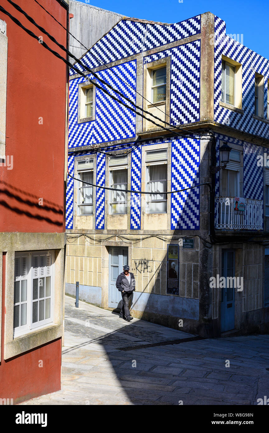 Traditional tiled facade of a house in the town of A Guarda, Pontevedra Province, Galicia, North West Spain. Stock Photo