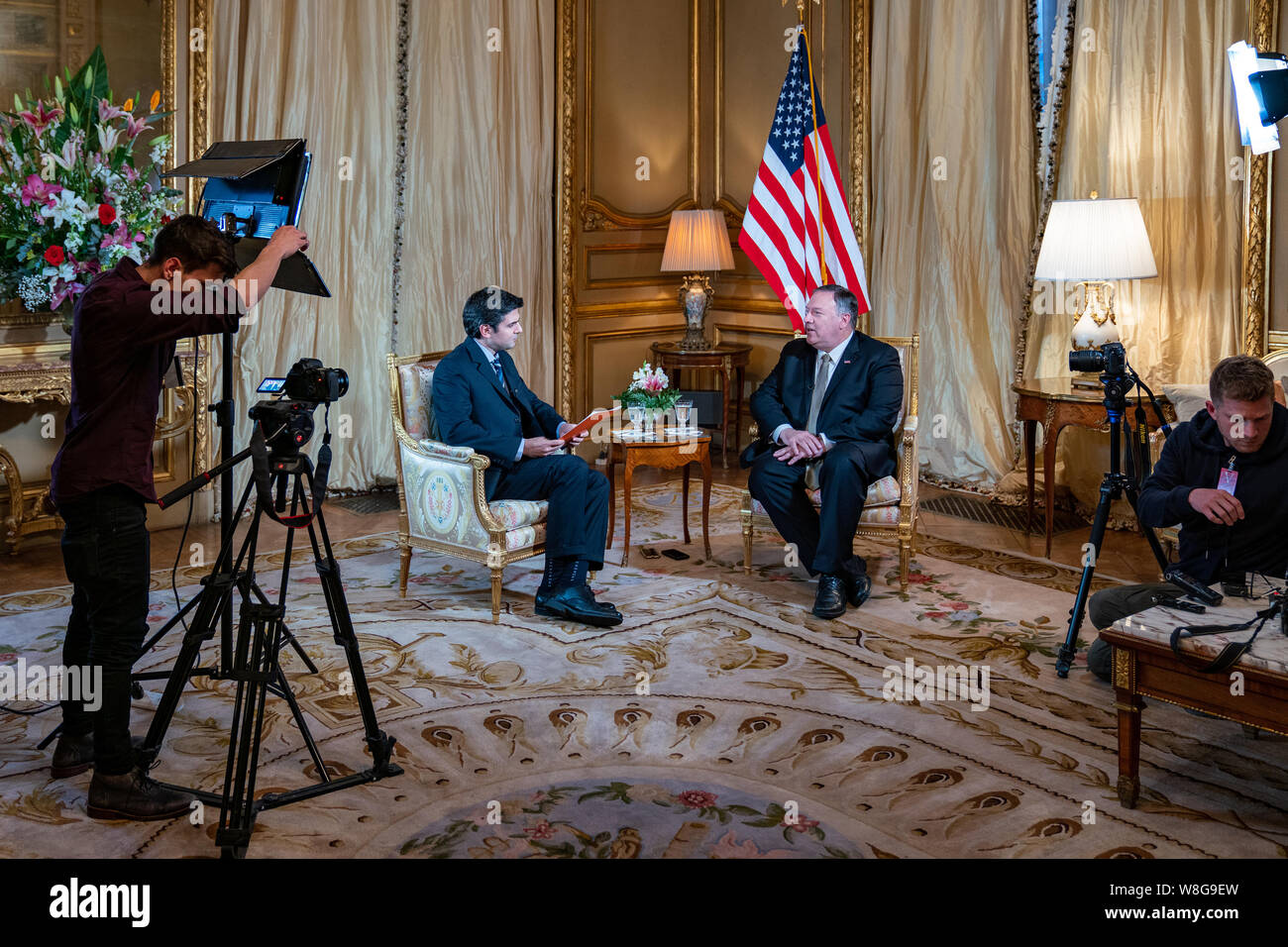Secretary of State Michael R. Pompeo participates in an interview with Laureano Perez Izquierdo of Infobae, Buenos Aires, Argentina, July 19, 2019. Stock Photo