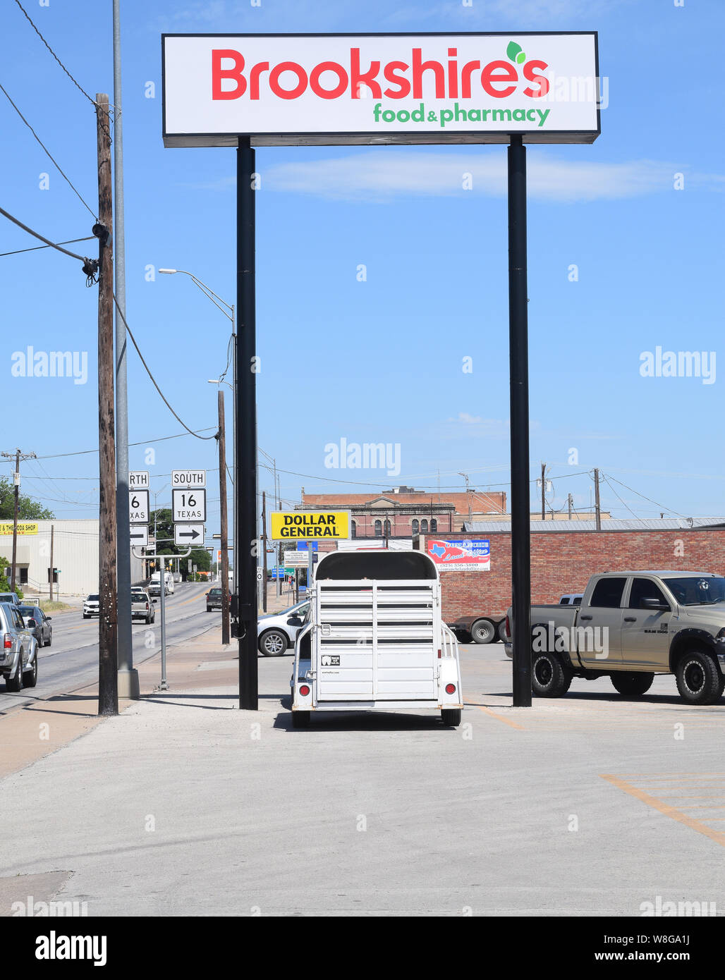 Brookshires Grocery Store sign in Comanche Texas May 2019 Stock Photo