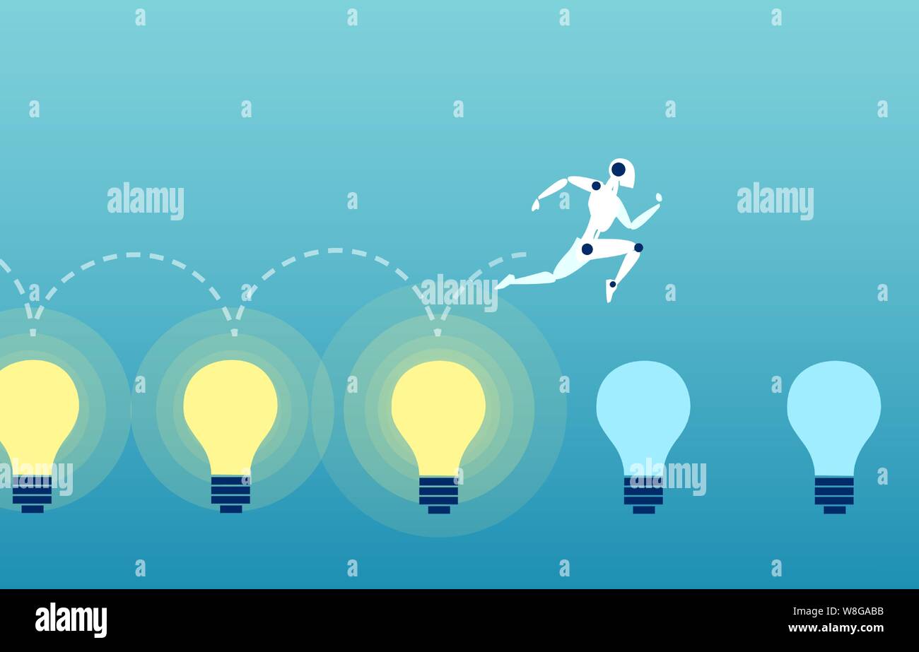 Vector of a robot jumping over the bright light bubls Stock Vector