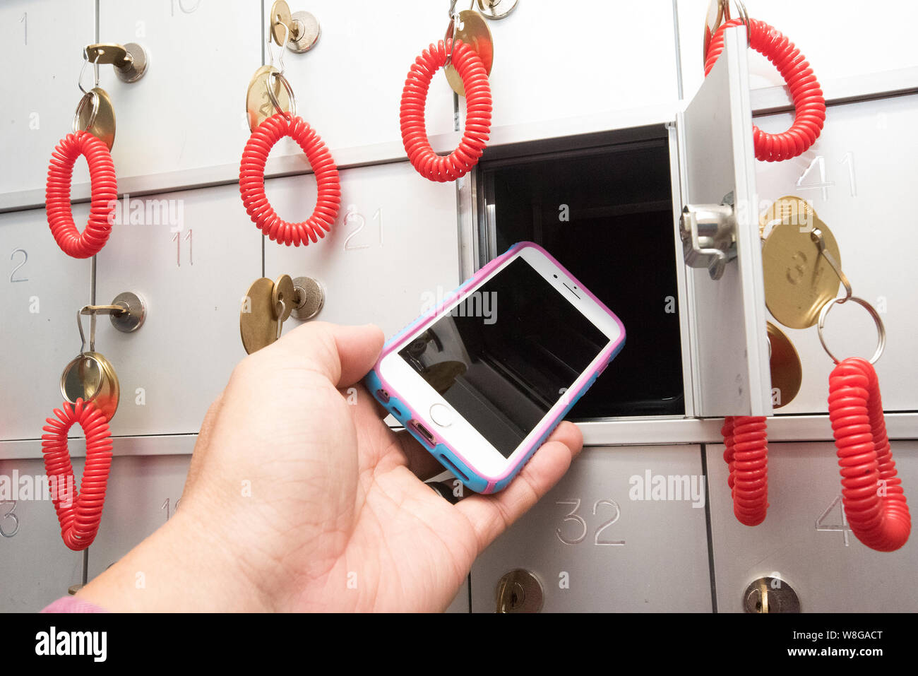Cell phones are stored in small lockers in a secure lockup facility at the USDA National Agricultural Statistics Service (NASS) Stock Photo