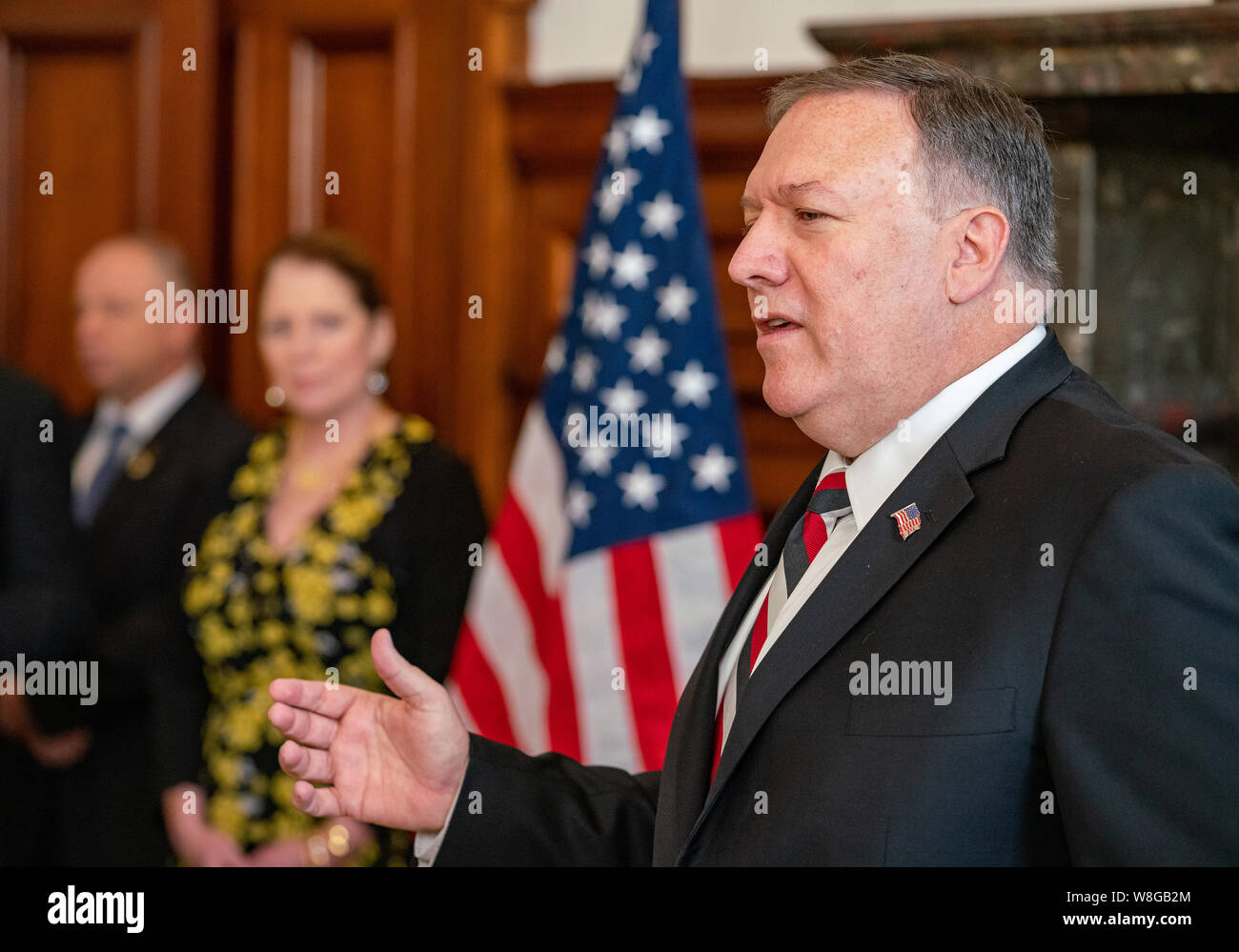 U.S. Secretary of State Michael R. Pompeo meets with personnel of U.S. Mission Australia in Sydney, Australia, on August 5, 2019. Stock Photo