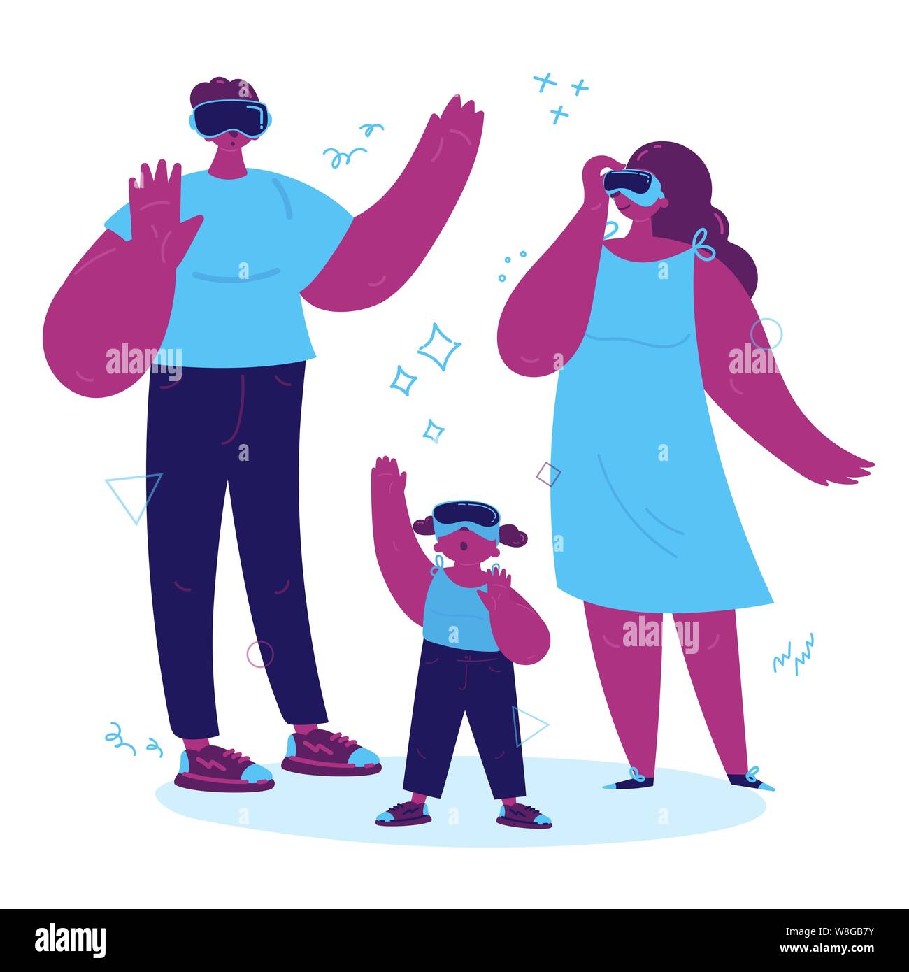 Enthusiastic family using a virtual reality Stock Vector