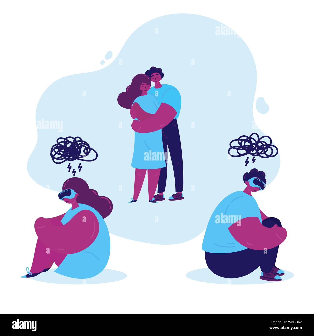 Conflict between couple.Man and woman in vr Stock Vector