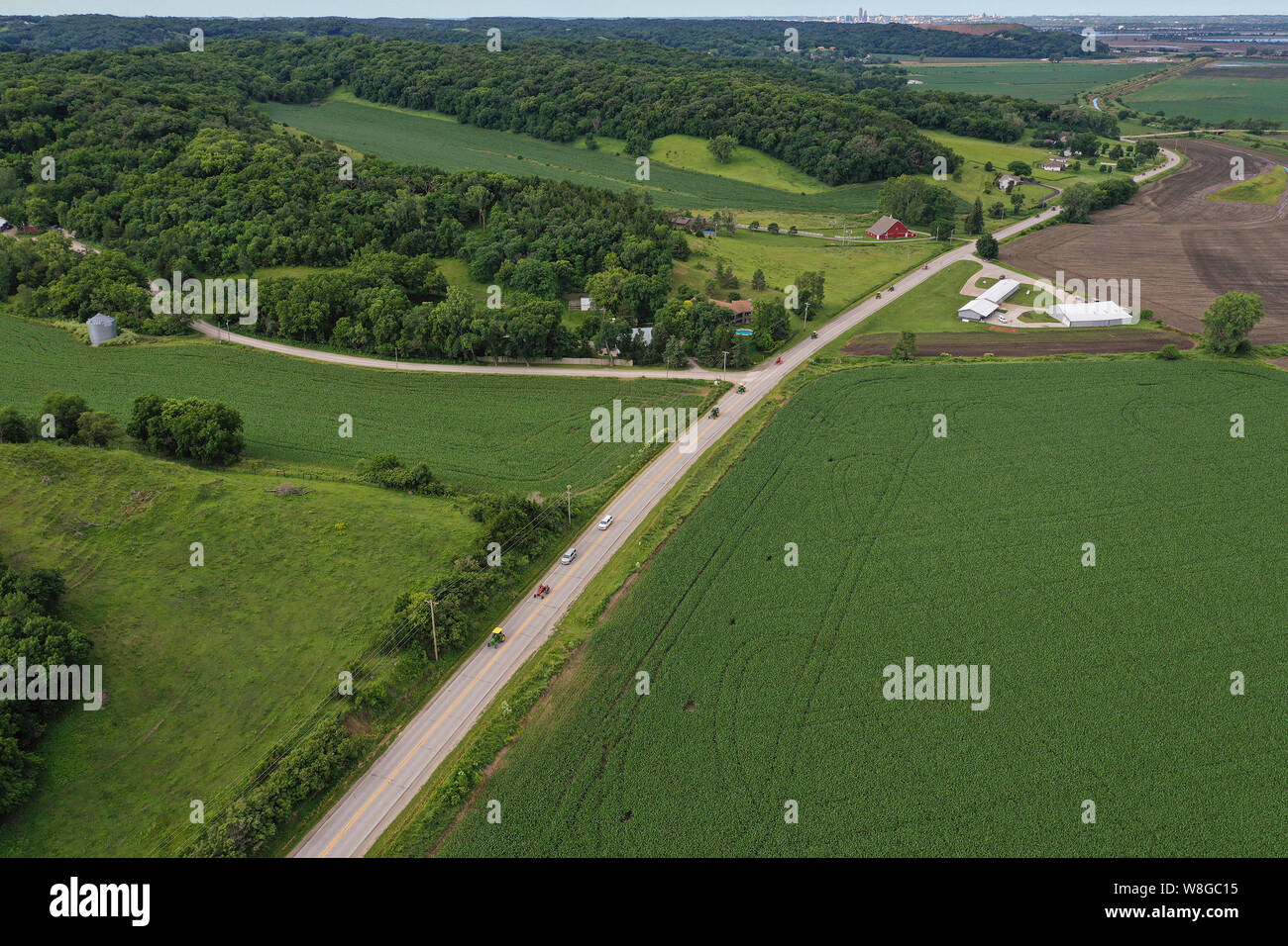 Aerial view of the Great Iowa Tractor Ride on June 24, 2019, in Council