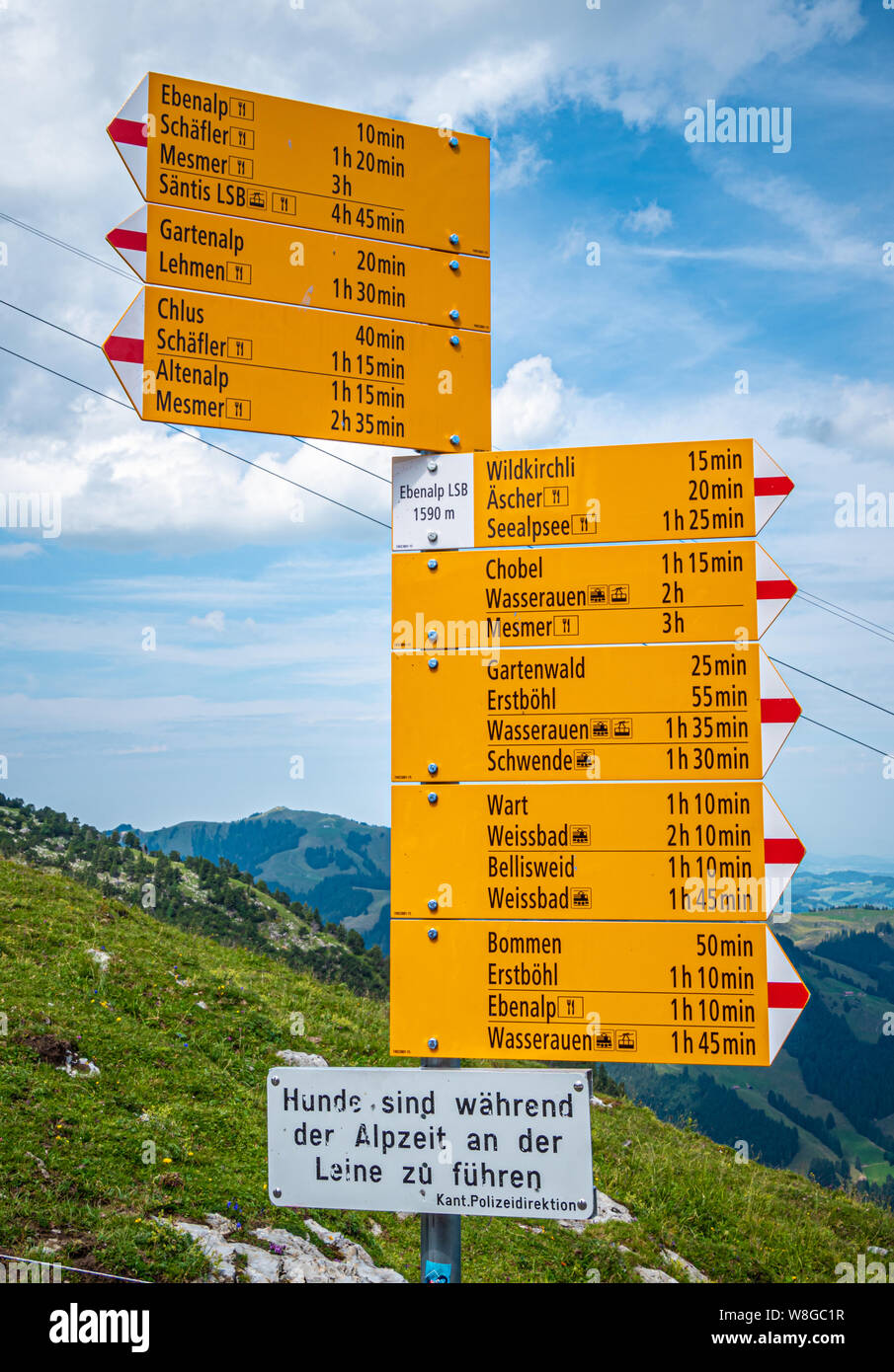 Direction signs in the Alpstein mountains in Switzerland - THE SWISS ...