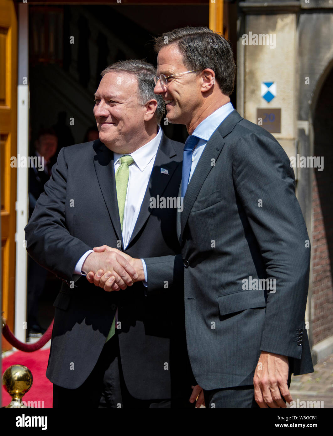 U.S. Secretary of State Michael R. Pompeo participates in a pull-aside with Prime Minister Mark Rutte in The Hague, the Netherlands on June 3, 2019. Stock Photo