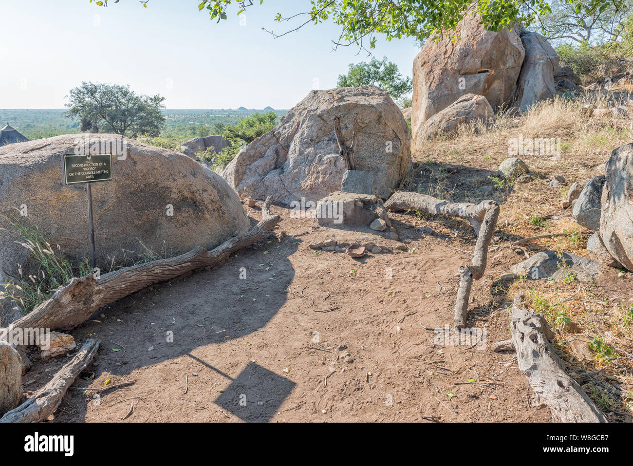 KRUGER NATIONAL PARK, SOUTH AFRICA - MAY 9, 2019: Reconstructed council meeting area at the Masorini Heritage Site near Phalaborwa Stock Photo