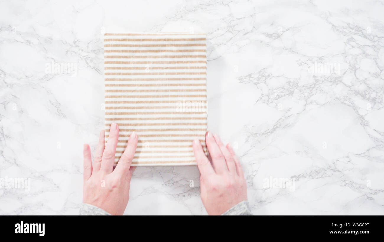 Flat lay. Folding kitchen towels on a marble countertop Stock Photo Alamy