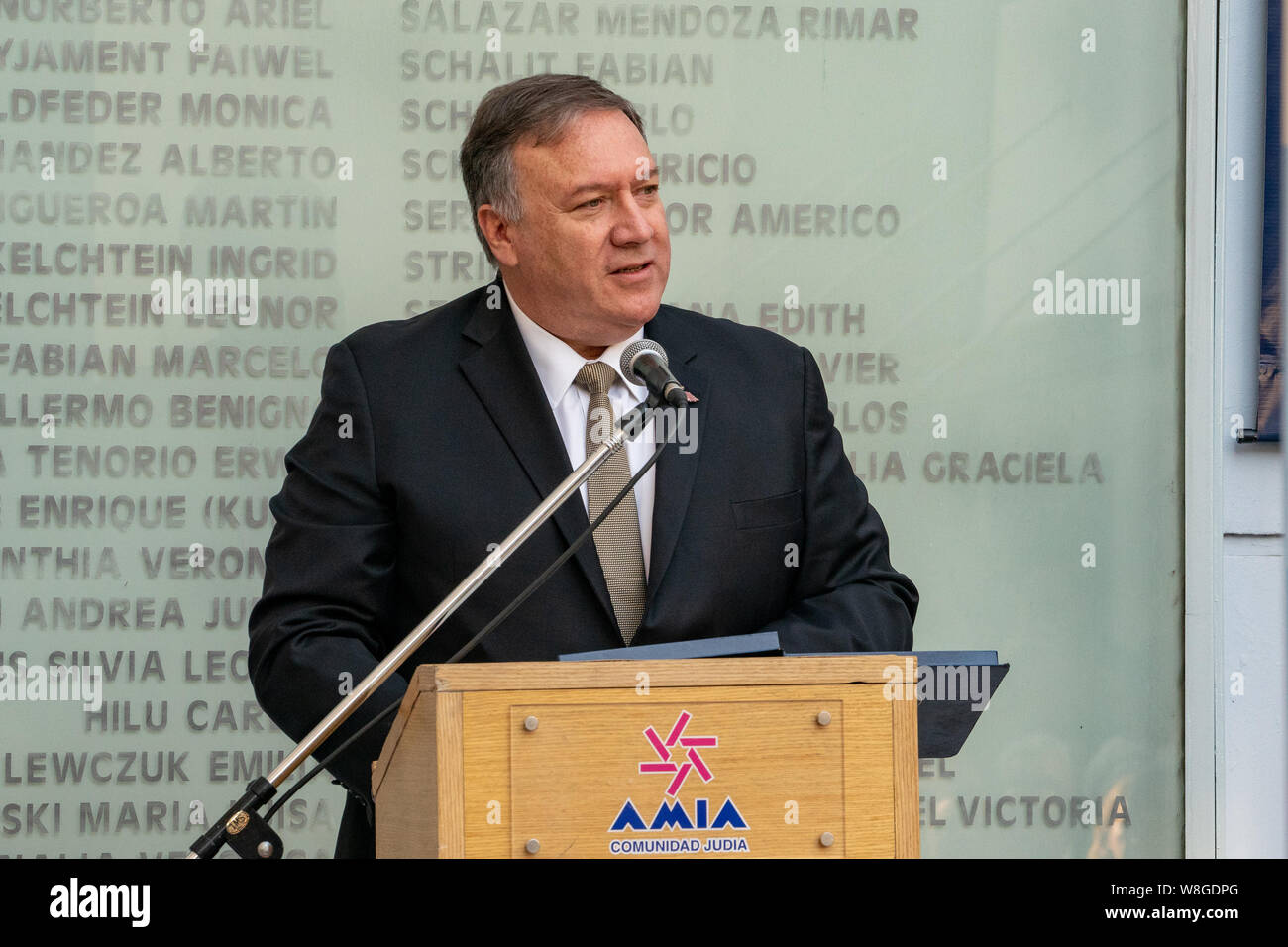 U.S. Secretary of State Michael R. Pompeo delivers remarks at the Western Hemisphere Counterterrorism Ministerial opening event, in Buenos Aires, Arge Stock Photo