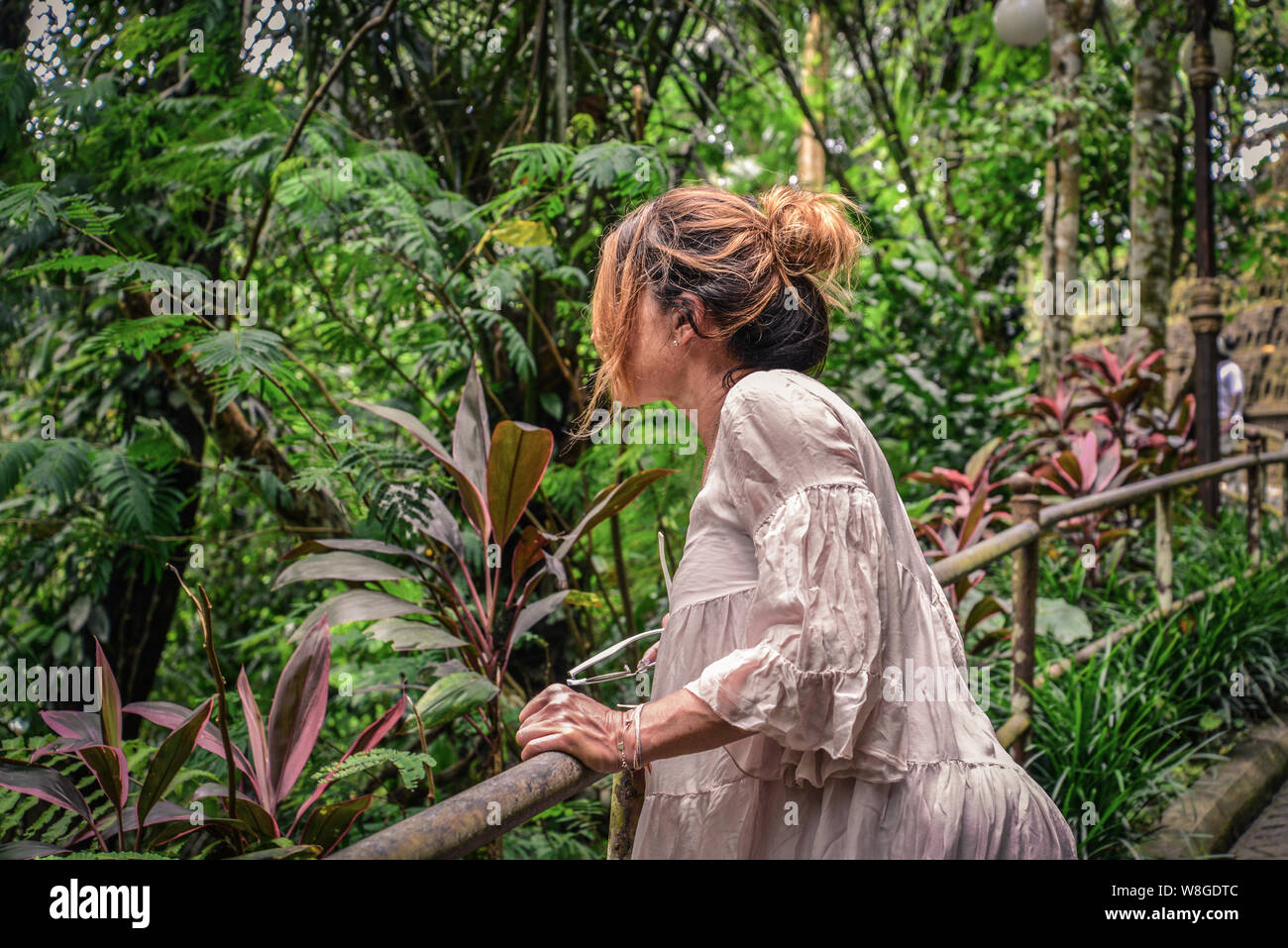 Beautiful woman enjoying the view of the jungle Stock Photo