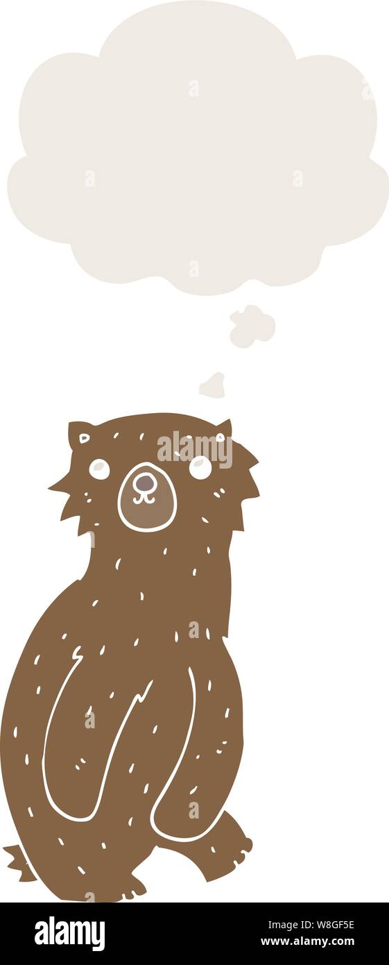 cartoon bear with thought bubble in retro style Stock Vector