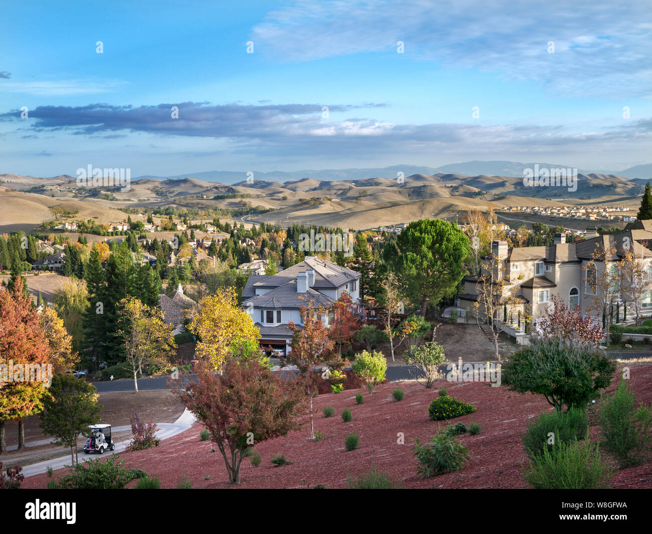Blackhawk Gated Luxury up-scale housing community. Overview from golf course country club of luxury housing community Blackhawk San Ramon California USA Stock Photo