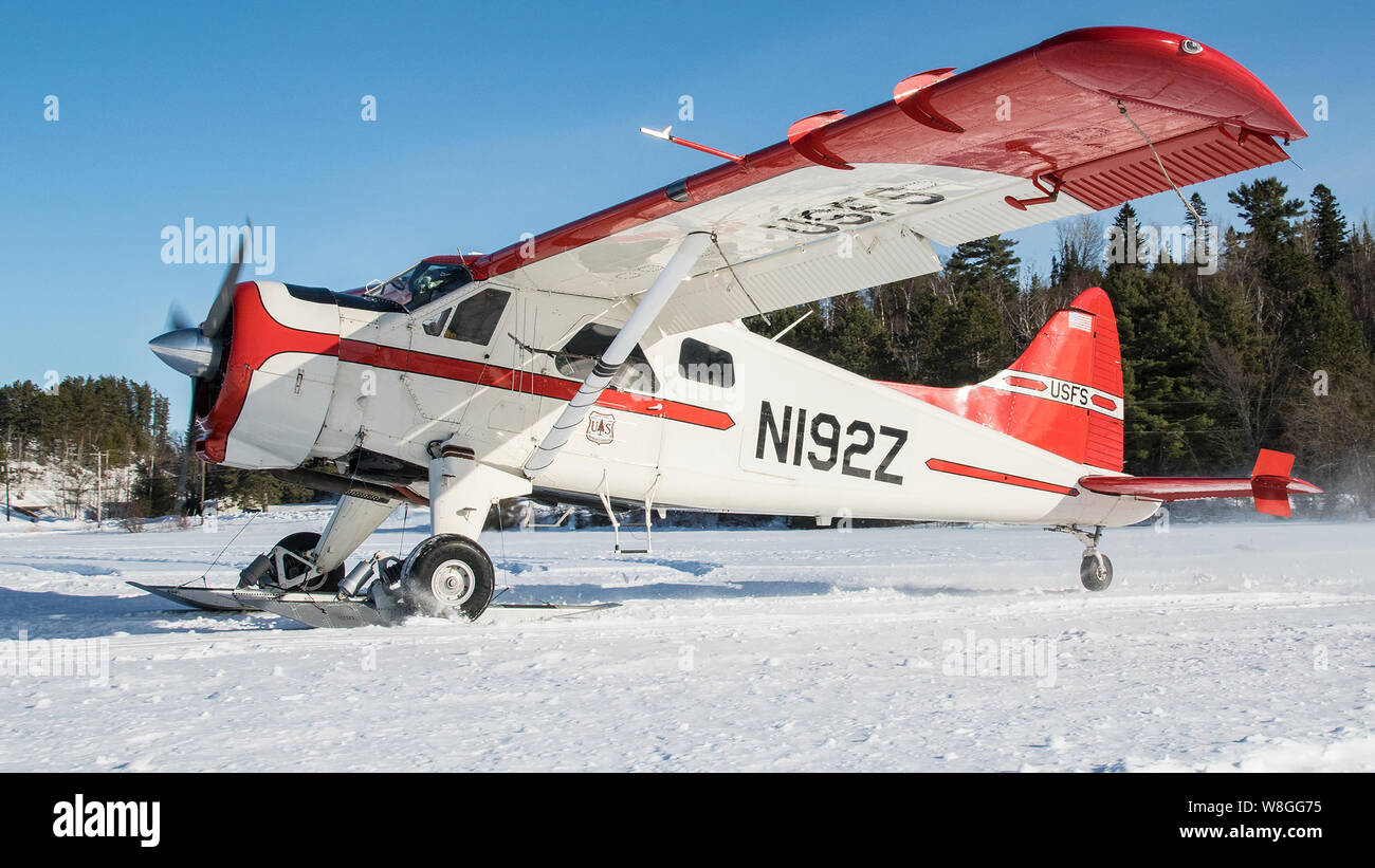 The U.S. Department of Agriculture (USDA) Forest Service's (FS) only seaplane base and its fleet of de Havilland Beaver DHC-2 aircraft in the Superior Stock Photo