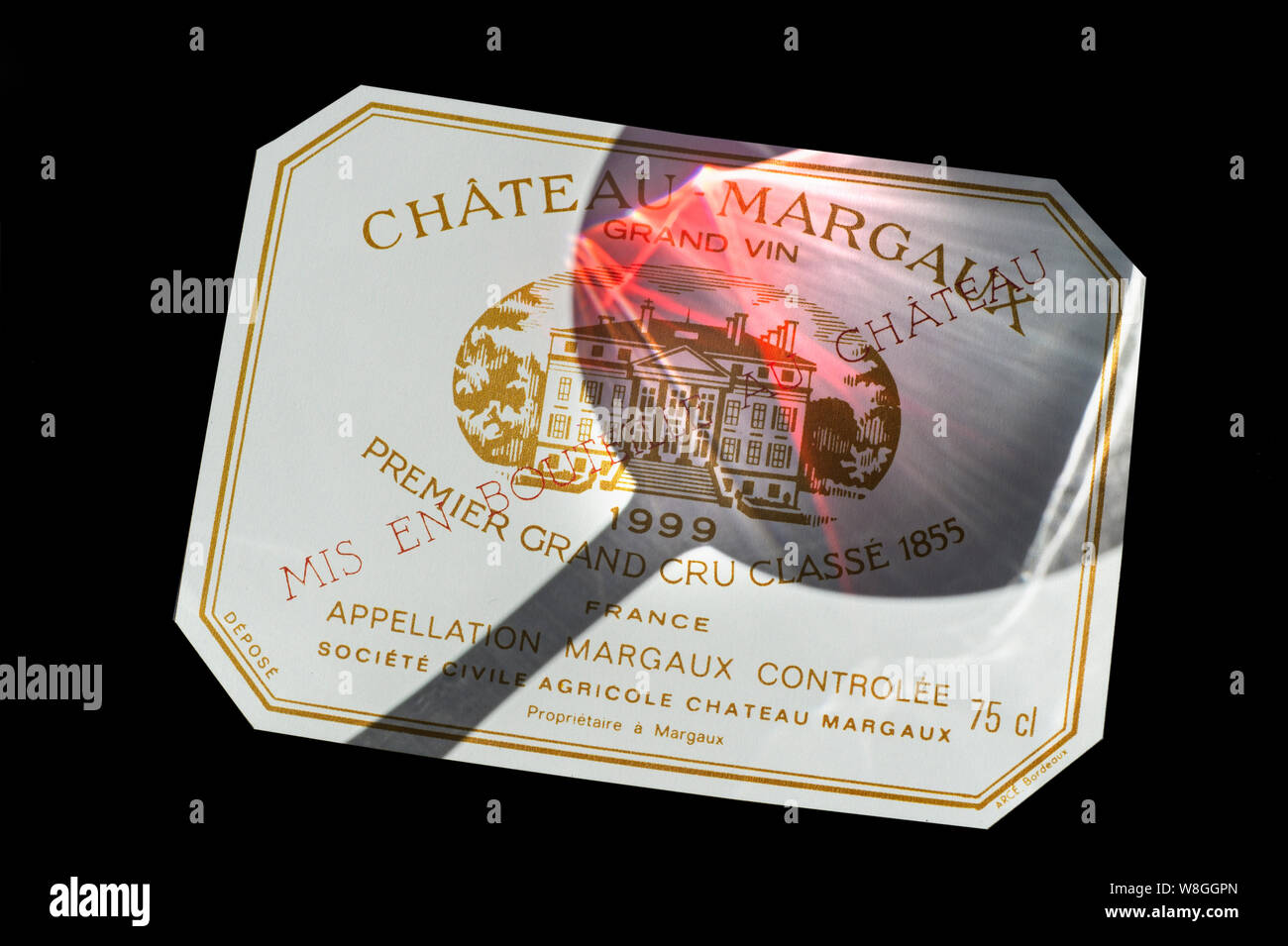 CHATEAU MARGAUX 1999 wine tasting concept with shadow of wine 