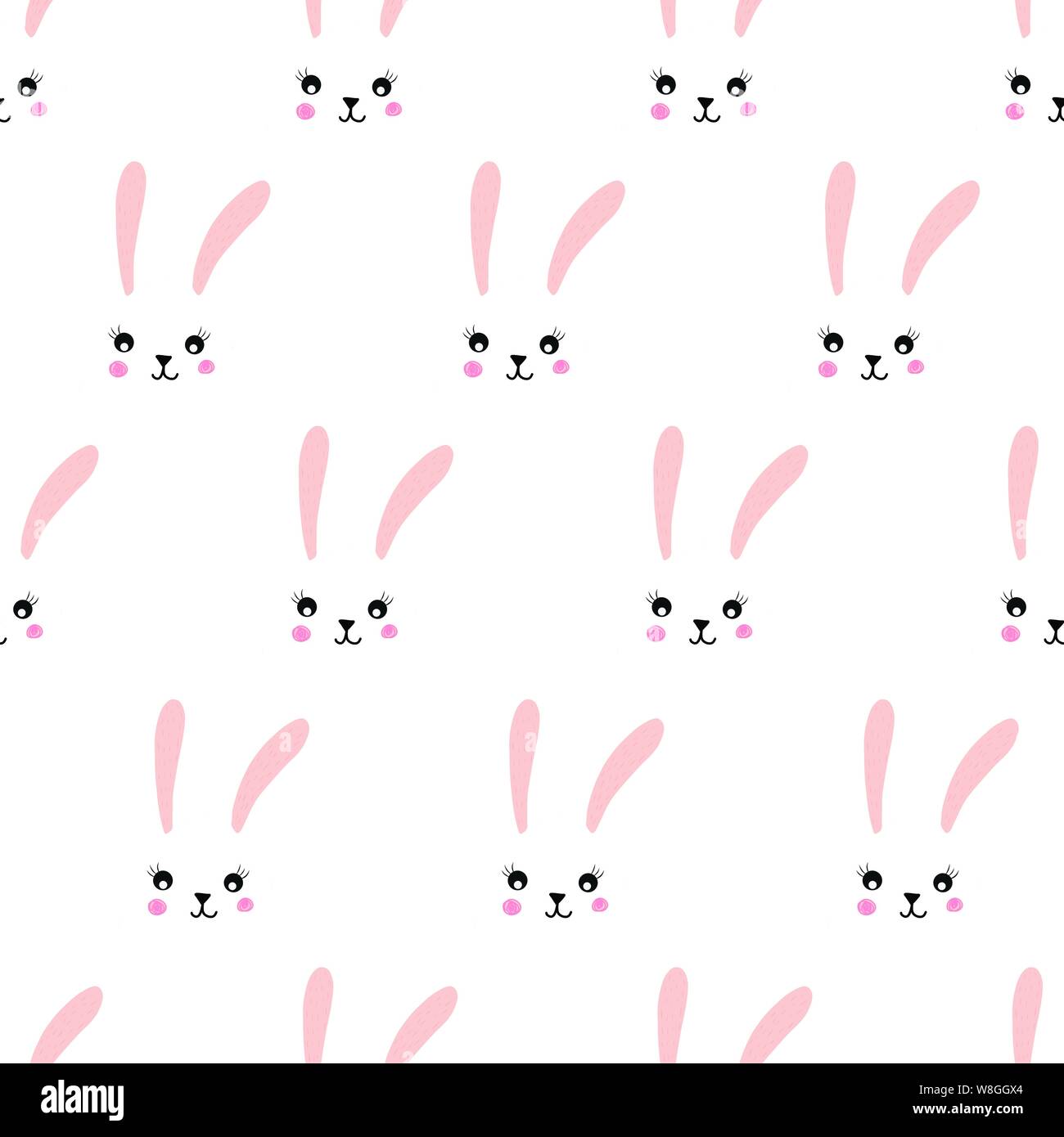 Seamless pattern bunny faces. Cute vector illustration for kids decor