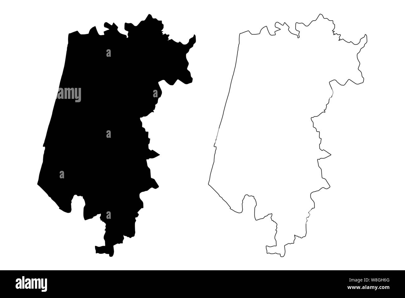 Aveiro District (Portuguese Republic, Portugal) map vector illustration, scribble sketch Aveiro map Stock Vector