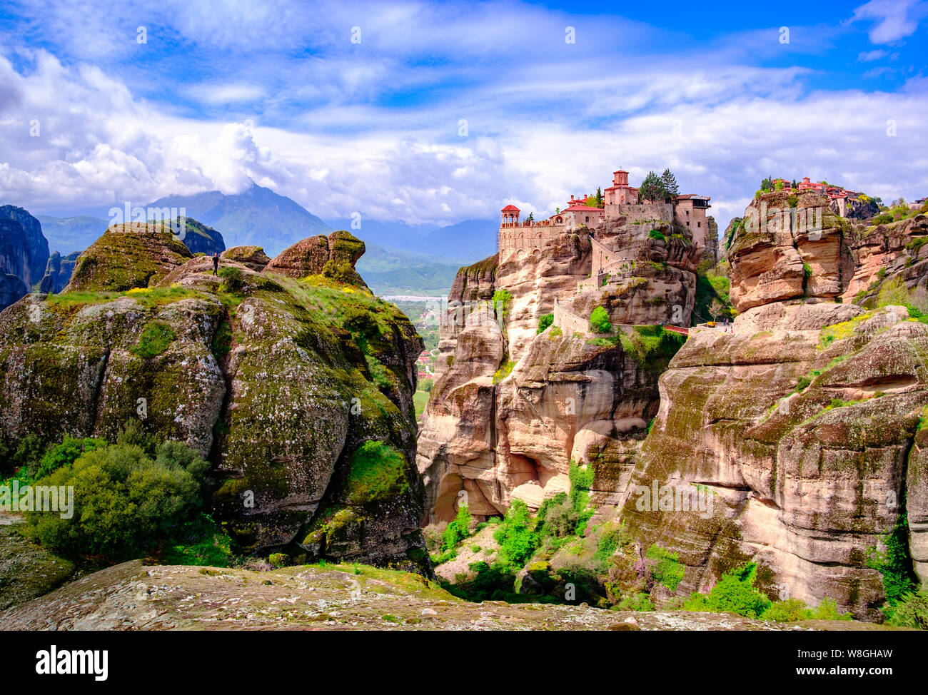 Panorama landscape photo of Meteora, UNESCO listed monastery complex, Greece Stock Photo