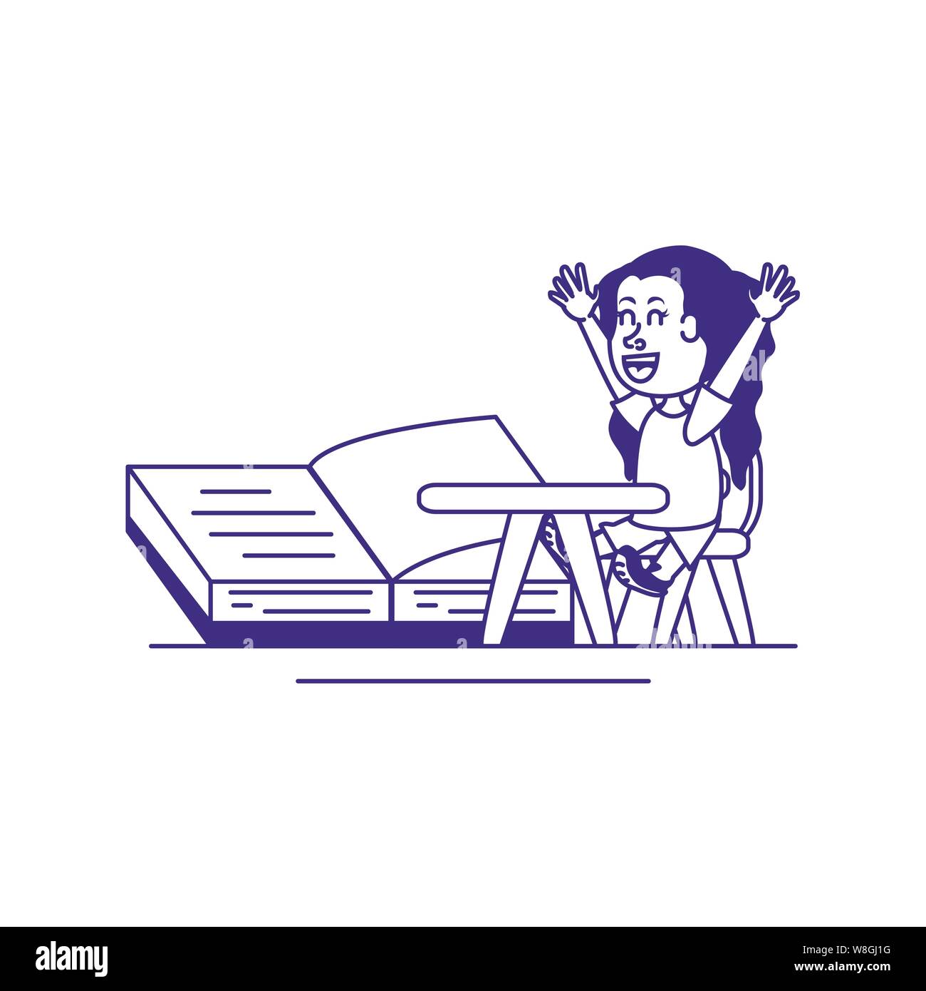 cute little student girl in desk with book vector illustration design ...