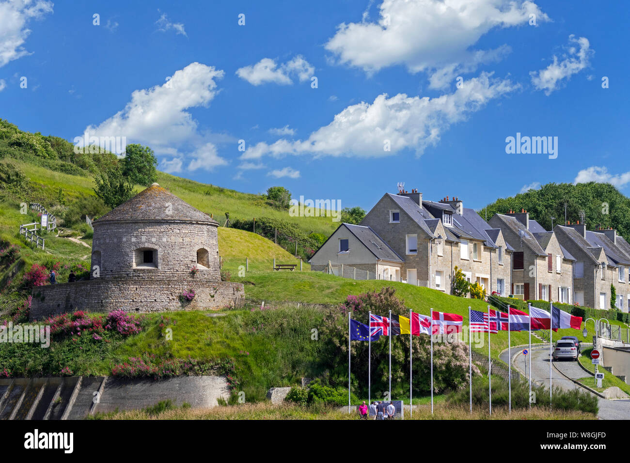 17th century Tour Vauban tower at Port-en-Bessin-Huppain along the English Channel, Calvados, Normandy, France Stock Photo